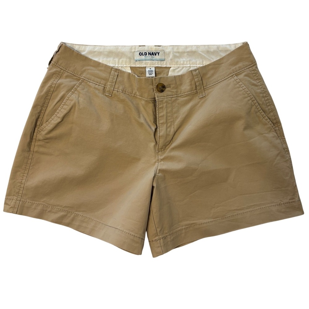 Old Navy Size 4 Khaki Shorts Chino Everyday Casual Tan Cotton Blend Summer Cute!